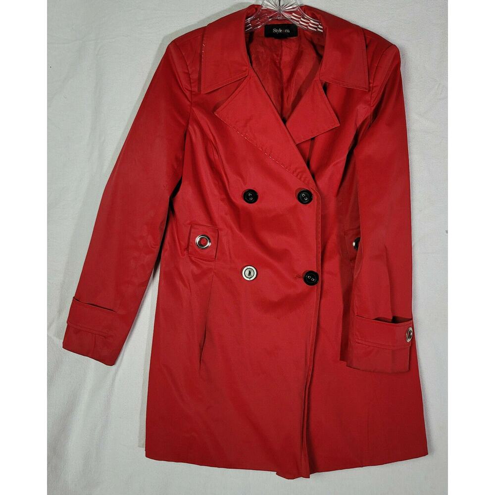 Style & Co Women's Size S Cotton Blend Raincoat Windbreaker Jacket Coat Red